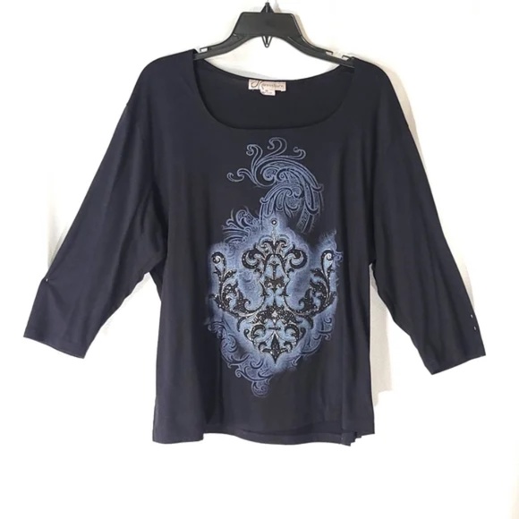 Dress Barn Sparkle Embellished 3/4 Sleeve Tee - Picture 1 of 4